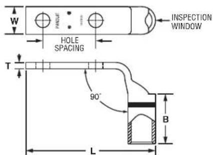 INSPECTION WINDOW HOLE SPACING T 90° B L
