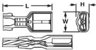 Technical diagram of a mechanical component with labeled dimensions L, H, W and internal features