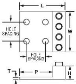 L HOLE SPACING W HOLE SPACING T P H