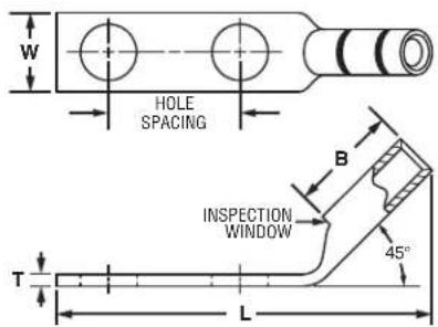 W HOLE SPACING B INSPECTION WINDOW 45° T L