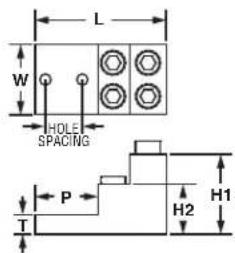 L W HOLE SPACING P H2 H1 T