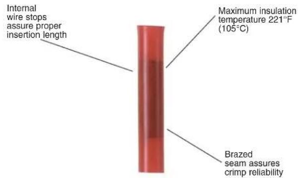 Internal wire stops assure proper insertion length Maximum insulation temperature 221°F (105°C) Brazed seam assures crimp reliability