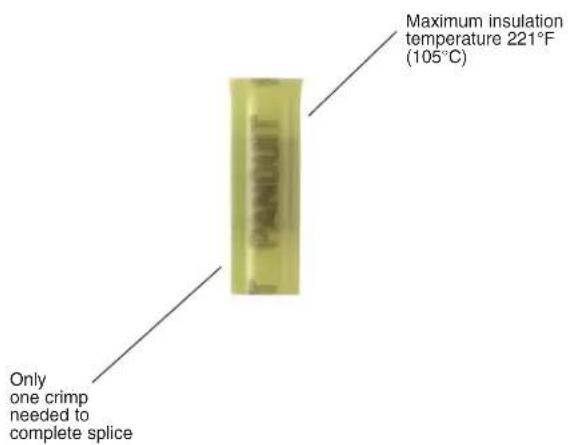 Maximum insulation temperature 221°F (105°C) Only one crimp needed to complete splice