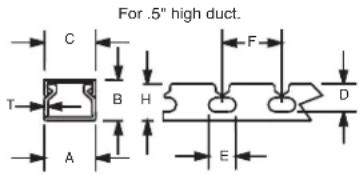 For .5" high duct. C T A B H E F D