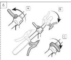 Diagram illustrating three-step mechanical assembly steps labeled A, B, and C with directional arrows indicating motion.