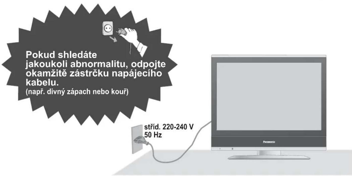 Pokud shledáte jakoukoli abnormalitu, odpojte okamžitě zástrčku napájecího kabelu. (např. divný zápach nebo kouř) stříd. 220-240 V 50 Hz