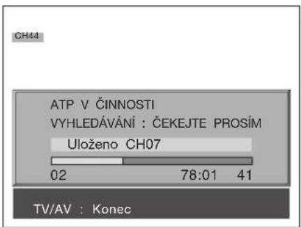 CH44 ATP V ČINNOSTI VYHLEDÁVÁNÍ : ČEKEJTE PROSÍM Uloženo CH07 02 78:01 41 TV/AV : Konec