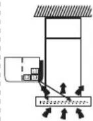 Diagram showing a mechanical or electrical system with labeled components and directional arrows indicating motion or force.