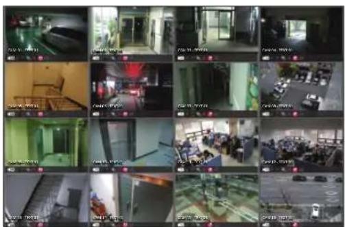 Grid of surveillance cameras displaying various interior scenes with Chinese labels and status indicators