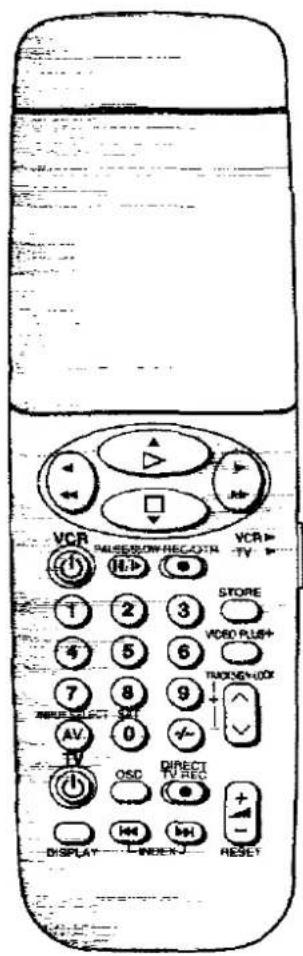 VCR CAUSE/ON-REC-DTN VCR TV STORE VIDEO PLUS+ T 2 3 4 5 6 7 8 9 DIRECT AV 0 DV OSC DIRECT IV REC DISPLAY INDEX RESET + - + -