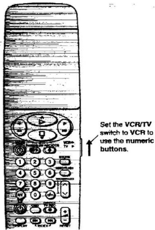 Set the VCR/TV switch to VCR to use the numeric buttons.