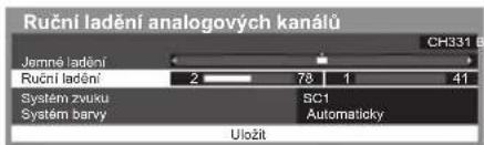 Ruční ladění analogových kanálů Jorné ladění Ruční ladění 2 78 1 41 System zvuku System barvy SC1 Automaticky Uložit CH331 B