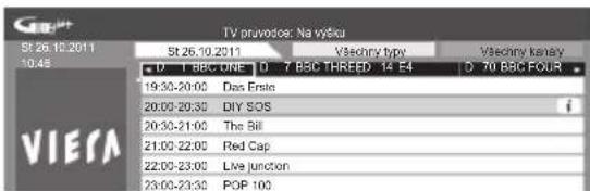 TV pravodce: Na výšku St 26.10.2011 St 26.10.2011 Všechny bipy Všechny koreny D - 1 BSC ONE D - 7 BSC THREED - 14 E4 D - 20 BSC FOUR 19:30-20:00 Das Ersta 20:00-20:30 DIY SOS 20:30-21:00 The Bill 21:00-22:00 Red Cap 22:00-23:00 Live junction 23:00-23:30 POP 100