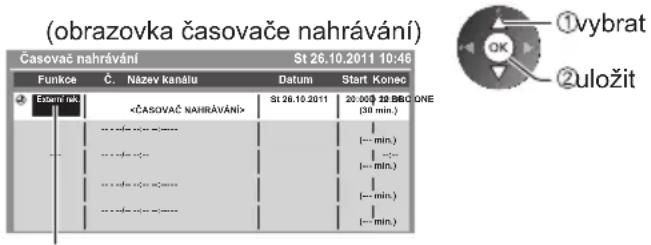 (obrazovka časovače nahrávání) Časovač nahrávání St 26.10.2011 10:46 Funkce Č. Název kanátu Datum Start Konec Eszemní nač <ČASOVAČ NAHRÁVÁNÍ> St 26.10.2011 20.00:39 10 BBO ONE (30 min.) (--- min.) (--- min.) (--- min.) (--- min.) (--- min.)