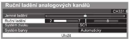 Rueční ladění analogových kanálů Jemné ladění 2 7 8 System zvuku SC1 System barvy Automaticky Uložit