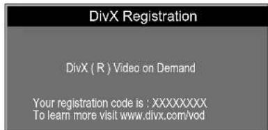 DivX Registration DivX (R) Video on Demand Your registration code is: XXXXXXXXX To learn more visit www.divx.com/vod