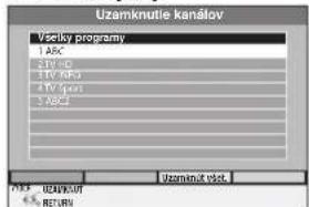 Uzamknutie kanálov Vščeky programy 1 ABC 2 TV CG 3 TV CFs 4 TV fans 5 ABC Uzamkut včet 0.05 REDAVAT RETURN