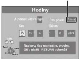 Hodlny Automat. režim Vps Čas posun Čas Difium 2009 15 45 39 3 8 Nastavte čas manušine, prosim. OK : uložit RETURN : ukonžit