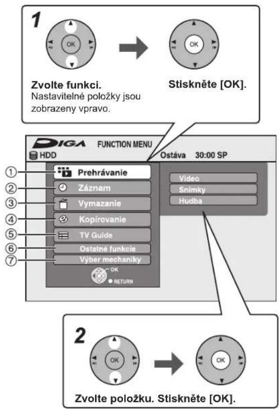 PANASONIC DMR-EX795 - Jednoduchý přístup k různým funkcím — Zobrazení FUNCTION MENU - 1