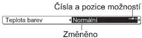 Čísla a pozice možností Teplota barev Normální Změněno