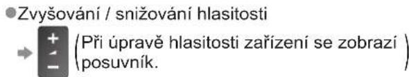 Zvyšování / snižování hlasitosti + (Při úpravě hlasitosti zařízení se zobrazí posuvník.