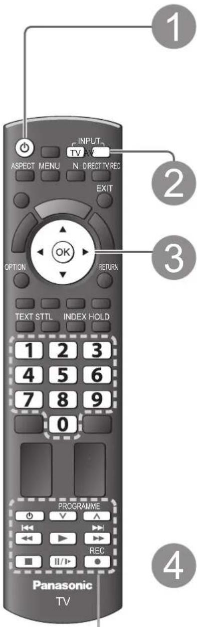 1 INPUT TV ASPECT MENU N DIRECT TV REC EXIT OPTION RETURN TEXT STTL INDEX HOLD 1 2 3 4 5 6 7 8 9 0 PROGRAMME REC II/▶ Panasonic TV