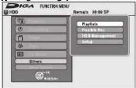 SIGA FUNCTION MENU HDD Remain 30-00 SP Playoffs Flexible Rec HDD Management Setup Others