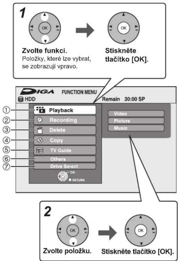 PANASONIC DMR-EX645 - Snadný přístup k různým funkcím – Zobrazení FUNCTION MENU - 1