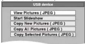 USB device View Pictures ( JPEG ) Start Slideshow Copy New Pictures ( JPEG ) Copy All Pictures ( JPEG ) Copy Selected Pictures ( JPEG )