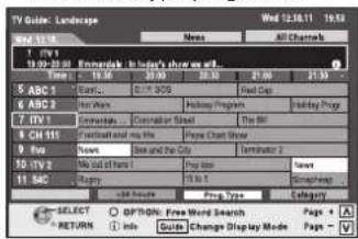 TV Guide: Landscape Wed 12.10.11 19:53 News All Channels 1. TVV 1 11:00:20 Monday, In today's show at 4 Falls 18:46 27:30 30:30 31:00 31:30 2. ABC 1 3. ABC 2 4. TVV 1 5. CH 10 6. Fox 7. TVV 2 8. 11 SAC 9. Return 10. TVV 2 11. SAG 12. Show 13. Play Time 14. Play Type 15. Category 16. Select OPTIVO Free Word Search Page # 17. Info Guide Change Display Mode Page 18. View