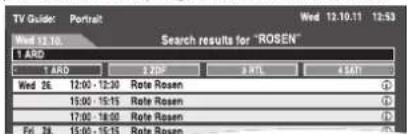 TV Guide: Portrait Wed 12.10.11 12:53 Search results for "ROSEN" 1 ARO 1 ARO 2 DTR 3 RTL 4 MRT Wed 26. 12:00 - 12:30 Rate Rosen 15:00 - 15:15 Rate Rosen 17:00 - 18:00 Rate Rosen Fri 28. 15:00 - 15:15 Rate Rosen