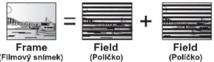 Frame Filmový snímek) = Field (Poličko) + Field (Poličko)