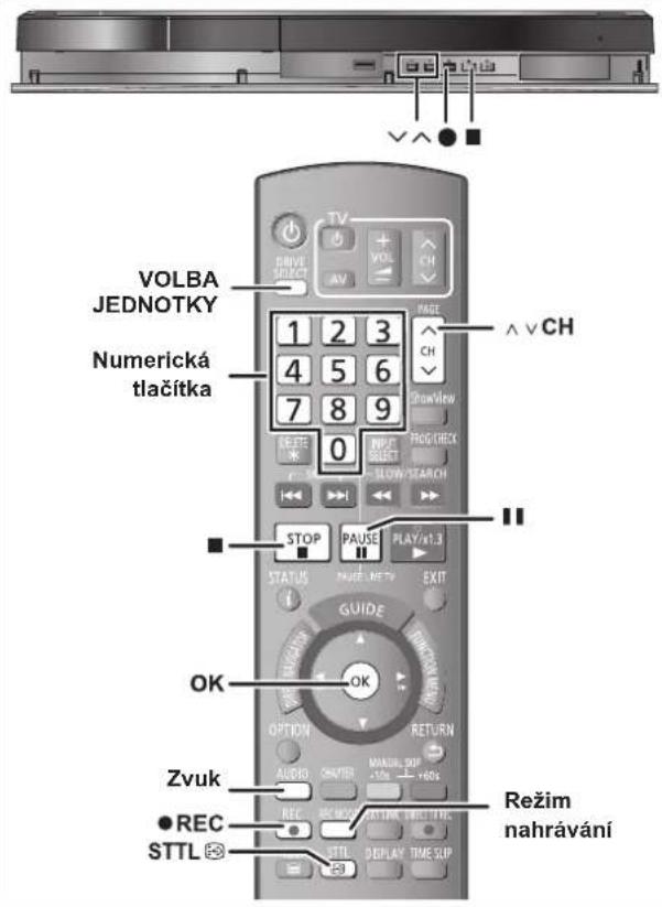 VOLBA JEDNOTKY Numerická tlačítka 1 2 3 4 5 6 7 8 9 0 PAGE ^ v CH ShowView INPUT PROG/CHECK SLOW/SEARCH STOP PAUSE PLAY/1.3 STATUS NAME EXIT GUIDE OK OPTION RETURN AUDIO SKWIR MANUAL SOP +60s Zvuk REC STTL Režim nahrávání