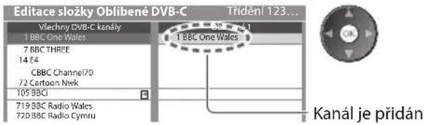 Editace složky Oblibené DVB-C Všchry DVB-C kanály 1 BBC One Wales 7 BBC THREE 14 £4 CBBC Channel70 72 Cartoon Nwk 105 BBCI 719 BBC Radio Wales 720 BBC Radio Cymru Třídění 123... 1 BBC One Wales Kanál je přidán