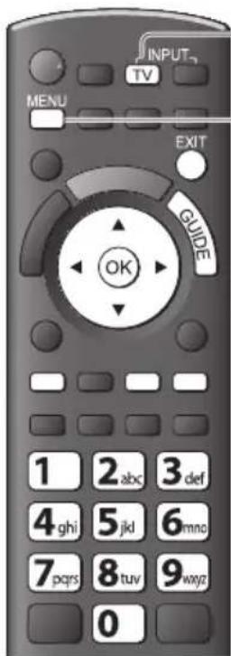 INPUT TV MENU EXIT GUIDE OK 1 2 abc 3 def 4 ghi 5 jld 6 mno 7 pqrs 8 tuv 9 wyz 0