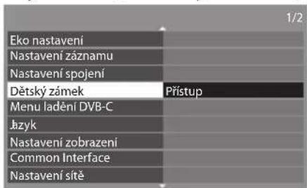 Eko nastavení Nastavení záznamu Nastavení spojení Dětský zámek Přístup Menu ladění DVB-C Jazyk Nastavení zobrazení Common Interface Nastavení sitě