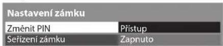 Nastavení zámku Změnit PIN Přístup Seřízení zámku Zapnuto