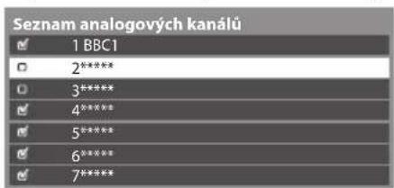 Seznam analogových kanálů ✓ 1 BBC1 ☐ 2**** ☐ 3**** ✓ 4**** ✓ 5**** ✓ 6**** ✓ 7****