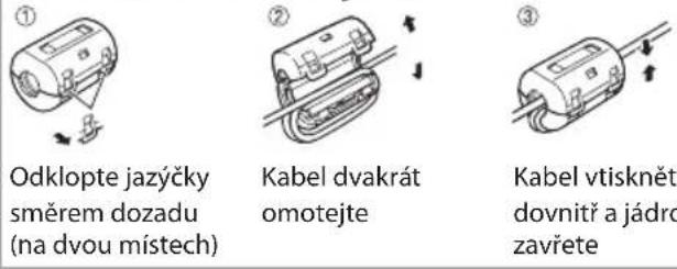 Odklopte jazýčky směrem dozadu (na dvou místech) Kabel dvakrát omotejte Kabel vtisknět dovnitř a jádro zavřete