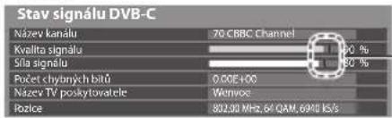 Stav signálu DVB-C Název kanálu 70 CBBC Channel Kvalta signálu Sítá signálu Počet chytných bitů 0,00E+00 Název TV poskytovatele Wenvos Počice 802,00 MHz, 64 QAM, 690 KS/s