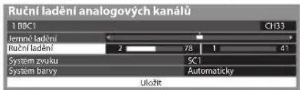 Ruční ladění analogových kanálů 1 D0C1 Jemné ladění Ruční ladění 2 78 1 41 System zvuku SC1 System barvy Automaticky Uložit