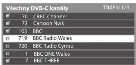 Všechny DVB-C kanály 70 CBBC Channel 72 Cartoon Nwk 105 BBCi 719 BBC Radio Wales 720 BBC Radio Cymru 1 BBC ONE Wales 7 BBC THREE Třídění 123...