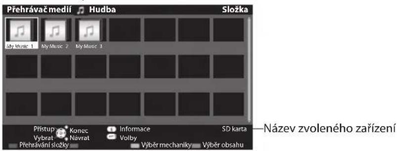 Přehrávač medlí Hungary Složka My Music 1 My Music 2 My Music 3 Přístup Konec Infomace SD karta Vybrat Návrat Volby Výběr mechaniky Výběr obsahu Přehrávání složky