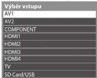 Výběr vstupu AV1 AV2 COMPONENT HDMI1 HDMI2 HDMI3 HDMI4 TV SD Card/USB