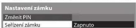 Nastavení zámku Změnit PIN Seřízení zámku Zapnuto