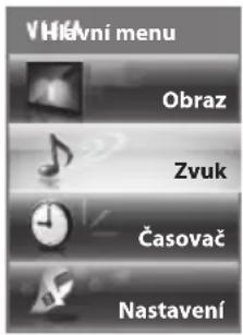 VHívni menu Obraz Zvuk Časovač Nastavení