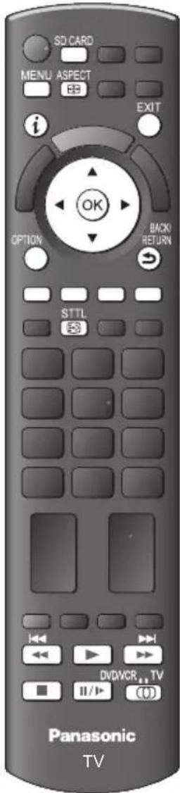 SD CARD MENU ASPECT EB EXIT OPTION BACKI RETURN STTL DVDVCR, TV II/IV (0) Panasonic TV