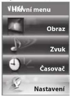 VHavní menu Obraz Zvuk Časovač Nastavení