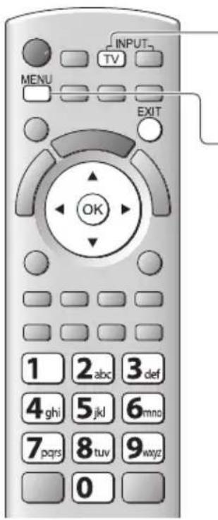 INPUT TV MENU EXIT OK 1 2 abc 3 def 4 ghi 5 jkl 6 mno 7 pqrs 8 tuv 9 wayz 0