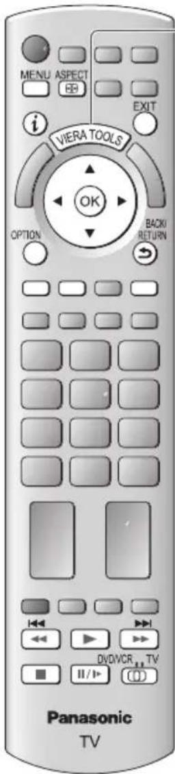MENU ASPECT i VIERA TOOLS OK OPTION BACKI RETURN DVD/VCR TV Panasonic TV